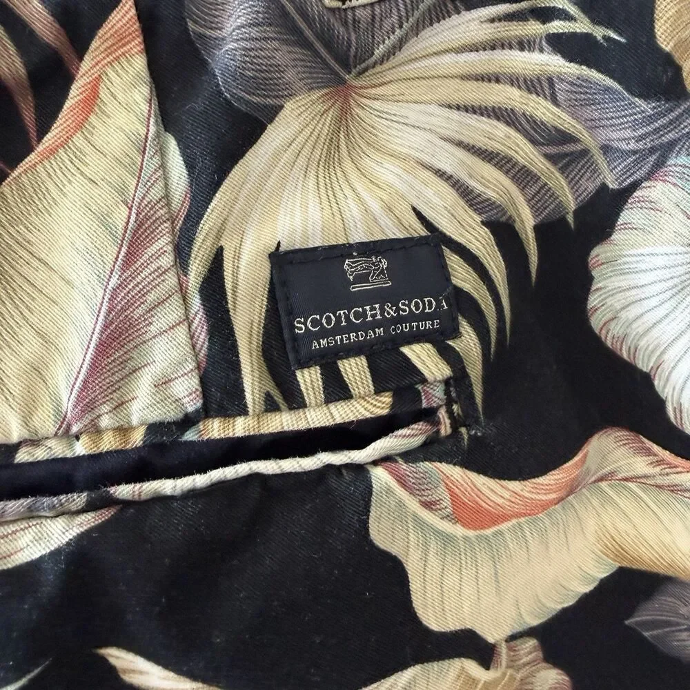 Scotch & Soda Men Sz 32 Tropical Palm Leaf Chino Shorts Black Botanical Coastal